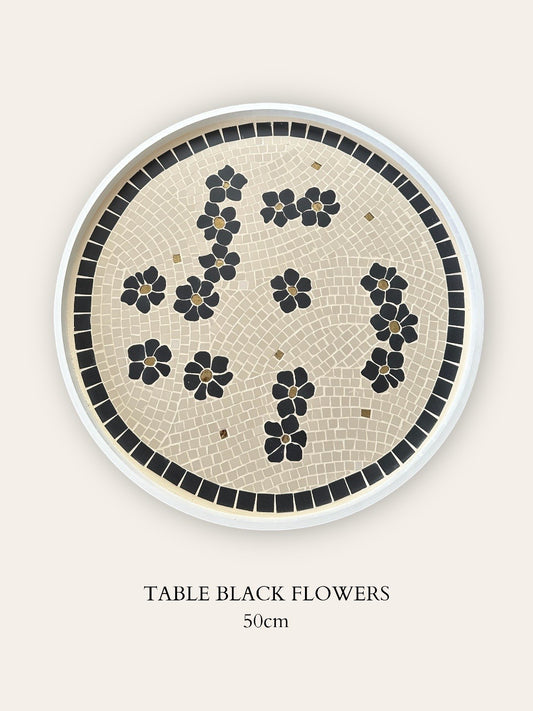 BLACK FLOWERS, Table basse, mosaïque de grès cérame